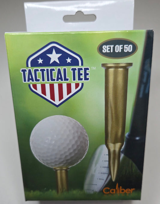 Tactical Tee packaging with a bullet and golf ball design on a green background